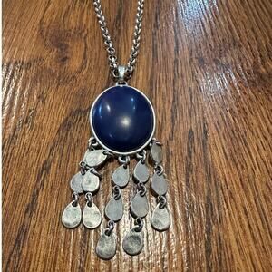 Lucky Brand Long Pendant Necklace – Silver & Blue Boho Style Casual Jewelry